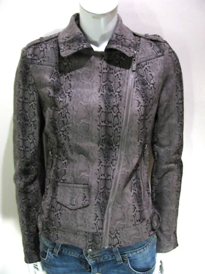 Jaqueta Love Token feminina pequena motocicleta falsa estampa de cobra couro bombardeiro casaco - Imagem 1 de 4