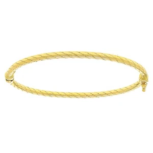 Italian 14k Yellow Gold Hollow Polished Rope Oval Bangle Bracelet 7" 3mm 4.2gram - Picture 1 of 5