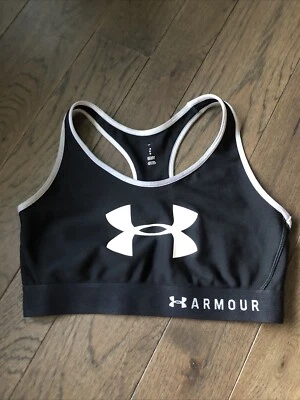 Sujetador deportivo Under Armour sin relleno sin aros negro y plateado para mujer talla L Foto 1 de 4