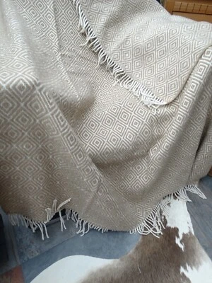 Wolldecke 140x200cm Plaid  Schurwolle Kuscheldecke Decke 80% Merinowolle Beige - Bild 1 von 4