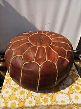 Vintage Moroccan Leather Pouffe/ Footstool