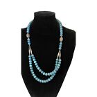 Handcrafted Womens Two Strands Layered Round Beads Necklace Aqua Blue