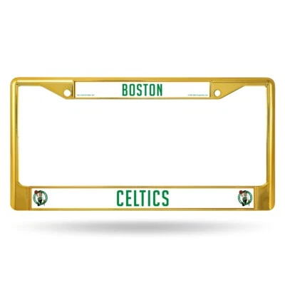Marco de matrícula de metal cromado pintado dorado con licencia de Boston Celtics NBA Foto 1 de 4