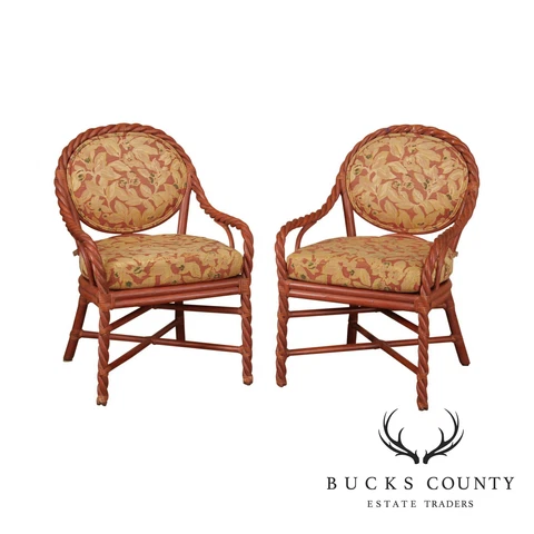 McGuire of San Francisco Pair Painted Twisted Rattan Armchairs (B) Cover
