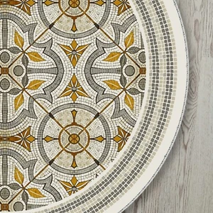 Round Mosaic Rug, Circle Portuguese Tiles, Vintage Boho, White Gray, Azulejos - Picture 1 of 4