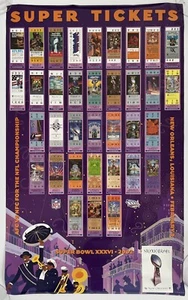 2002 Super Bowl XXXVI Tickets Poster New Orleans Patriots Vs Rams Tom Brady - Picture 1 of 4