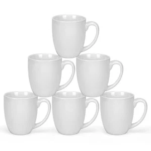 16 OZ White Stoneware Coffee Mugs Set of 6 Large Ceramic Cups with Handle - Picture 1 of 7
