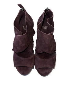 Eileen Fisher Women's Sz 5.5 Suede Platform Wedge Shoes High Sandals Heels - Picture 1 of 11