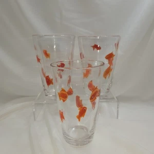 Set Of Three Crate and Barrel Go Fish 16 Oz. Tumblers Gold Fish Koi Orange Fish - Picture 1 of 1