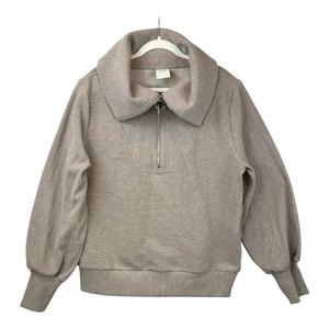 Varley Vine Half-Zip Ribbed Pullover Taupe Anthropologie Sweater Oversize Sz L - Picture 1 of 11