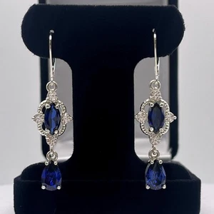 Beautiful 6.7ctw Marquise & Pear Cut Blue Sapphire Earrings Sapphire Leverback - Picture 1 of 3