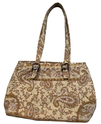 Vintage Boho Paisley Fabric Tote Bag Gold Brown Victorian Style Shoulder Purse - Image 1 of 4