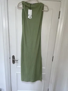 Vestido Zara Pistacho Verde Lino Look MIDI Talla S 2143/247 - Imagen 1 de 8