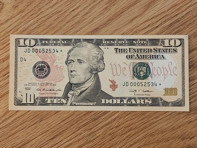 2009 A $10 "STAR NOTE" GEM/UNC CLEVLAND JD00052534* 000 START 1 OF 2 CONS SERIAL - Image 1 of 4