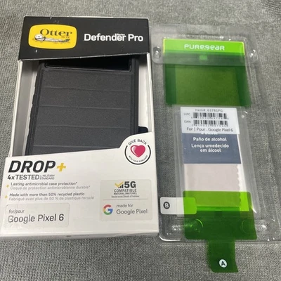 Free Glass For Regular  Pixel 6 NOT Pro OTTERBOX DEFENDER SERIES Case Black - Image 1 of 4