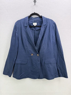 Chaqueta Blazer Mujer Mezcla Lino By Monsoon Azul Doble Pecho Talla 10 Foto 1 de 4