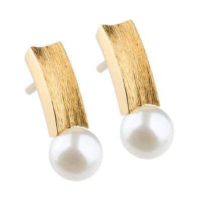 Ernstes Design Ohrringe E312 Edelstahl Perlen Stecker Ohrstecker vergoldet Gelb - Bild 1 von 3