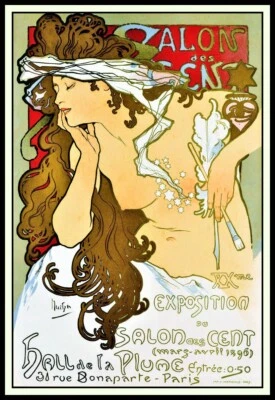 Póster Alphonse Mucha Art Nouveau Vintage Salón de Centavos Imán de Nevera 6x8 Grande Foto 1 de 2