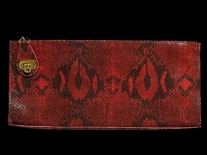 Kate Landry Genuine Leather Clutch Red Snakeskin Pattern 11” x 5” - Picture 1 of 9