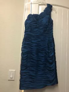 Adrianna Papell Boutique One-Shoulder Blue Ruched Chiffon Gown Size 12 - Picture 1 of 4