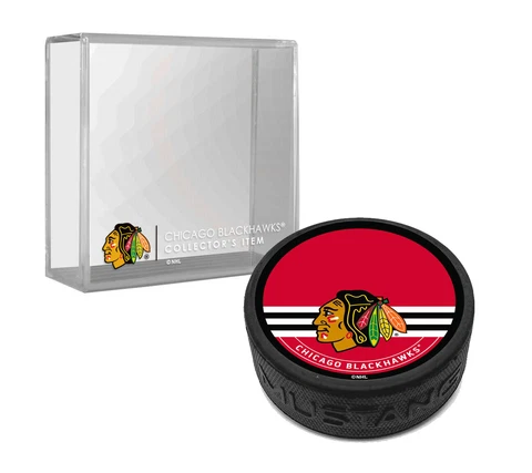 Chicago Blackhawks Textured For Autograph Collectors Hockey Puck w/Team Cube Cover
