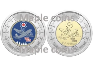 SHIPPING! 2 x 2024 RCAF Toonie $2: Color + NoC - Canada Coin - 100th anniversary - Imagen 1 de 1