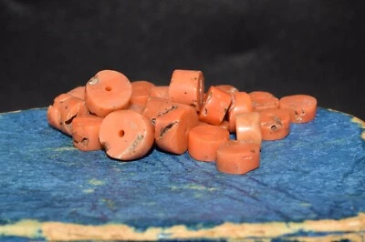UNDYED Antique BEAD CORAL salmon VTG Mediterranean TIBETAN Japan Mala Chung dZi - Image 1 of 4