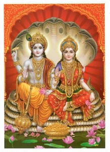 Póster Sri Vishnu Laxmi Lakshmi Diwali Poojan Templo de la Oficina en el Interior www envío USPS - Imagen 1 de 1