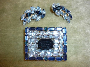 Broche y pendientes estilo marco de imagen diamantes de imitación azul - Imagen 1 de 7