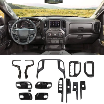 Carbon Fiber ABS Interior Decor Trim Cover Kit For Chevy Silverado 2019-25 14pc - Image 1 of 4