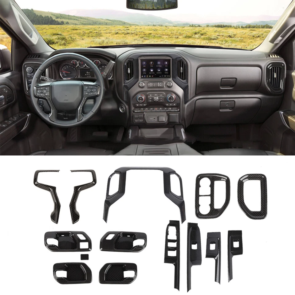 Carbon Fiber ABS Interior Decor Trim Cover Kit For Chevy Silverado 2019-25 14pc Foto 1 de 4