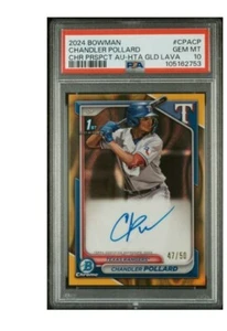 Chandler Pollard 2024 Bowman GOLD LAVA AUTO PSA 10 1st Bowman #47/50 #CPA-CP - Picture 1 of 2