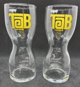 Vintage Advertising TAB Soda Drinking Glasses Hourglass Shape Set of 2 - Picture 1 of 4