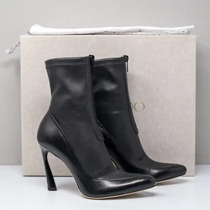Jimmy Choo Brax 100 Black Leather Booties, Size 36.5 (6.5 US) - Picture 1 of 8