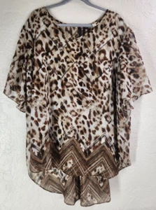 Cato Women's Top Size 26/28W Animal Print Semi sheer Flutter Sleeves HiLo Hem - Picture 1 of 4