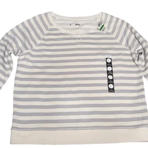 Style & Co Sport Women's Large The Essential Sweatshirt Striped City Silver Crew - Picture 1 of 8