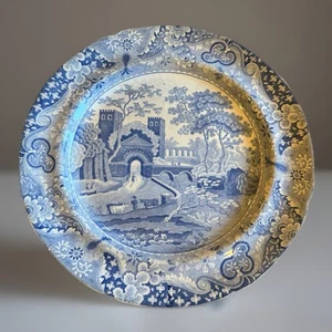 Antiker Copeland & Garrett Transferware Speiseteller, Schlossmuster, um 1840 - Bild 1 von 5