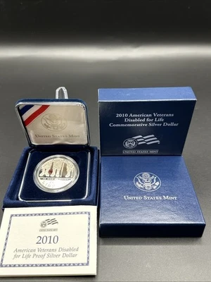 2010 American Veterans Disabled 4 Life 90% Silver Dollar Proof Coin Box & COA - Image 1 of 4