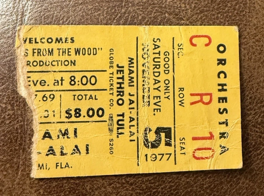 JETHRO TULL RARE CONCERT TICKET STUB MIAMI, FL 11/05/1977 - Image 1 of 1