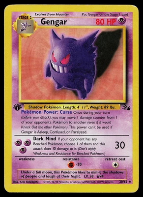 Pokemon Card - Gengar 20/62 Fossil 1st Edition Non-Holo WoTC Vintage - Image 1 of 2