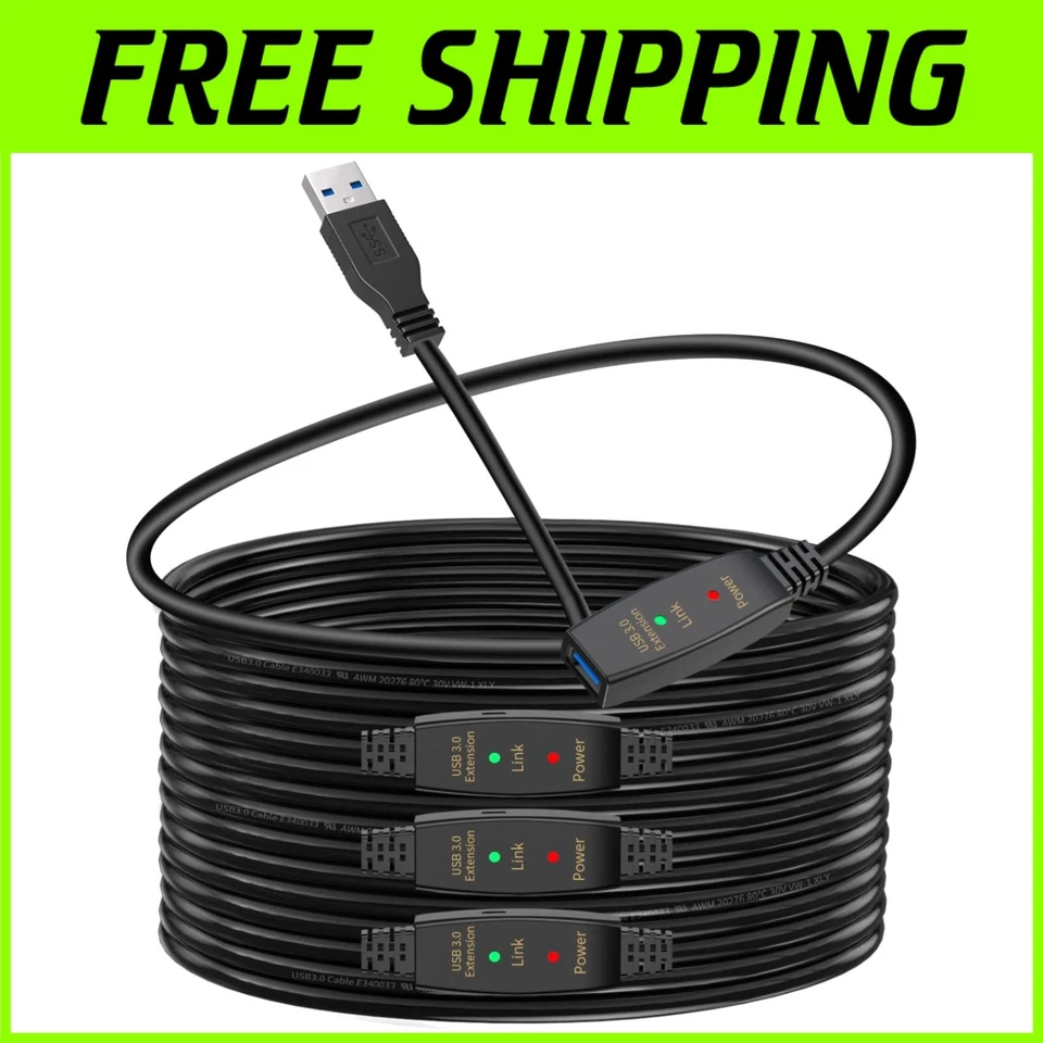 Durable 75ft USB 3.0 High-Speed Extension Cable - Ideal for Printers & Consoles - Image 1 of 4