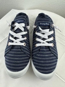 Tommy Bahama Sneakers Women MEMORY FOAM Navy Striped Canvas Slip-On Shoe 7.5 New - Picture 1 of 5
