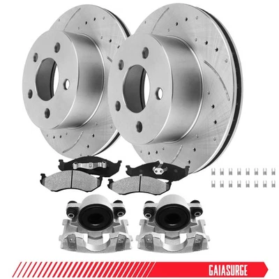 Front Disc Brake Rotors & Pads + Calipers for Jeep Grand Cherokee ZJ Wrangler - Image 1 of 4