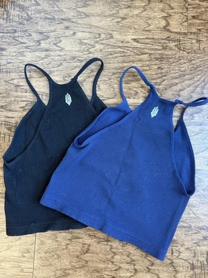 PAQUETE MOVIMIENTO FREE PEOPLE Tanques Happiness Runs Entrenamiento Recortado Azul Negro M/L Foto 1 de 4