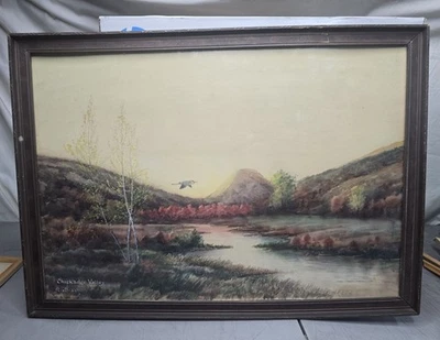 VINTAGE REX BRASHER CHICKADEE VALLEY ORIG SIGNED WATERCOLOR PAINTING NOT A PRINT - Image 1 of 4