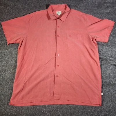 Solitude Shirt Mens XXL Deep Salmon Color Button Up Pocket Short Sleeve Rayon - Image 1 of 4