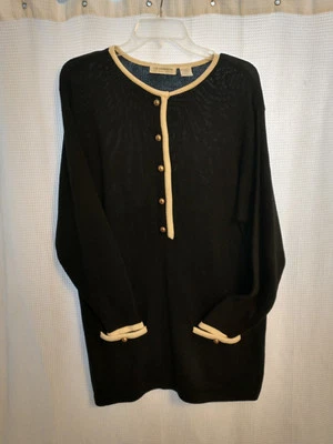 Vtg 90s Liz Claiborne Classic BLACK & GOLD Mini Sweater Dress  Size Petite Med - Image 1 of 4