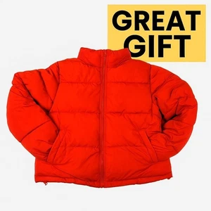 Forever 21 Red Puffer Jacket M cappotto medio con coulisse orlo zip 21" P2P - Foto 1 di 12