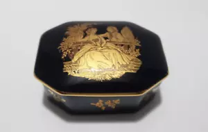 Limoges Castel France, 22K Gold & Kobaltblau, rechteckige Schmuckschatulle - Bild 1 von 10