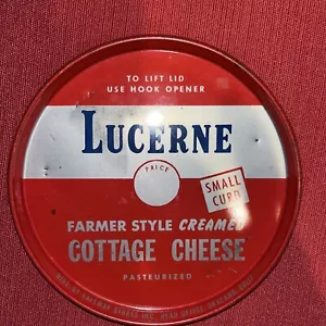 Vintage Safeway Lucerne Farmer Style Creamed Small Curd Cottage Cheese Metal Lid - Picture 1 of 12